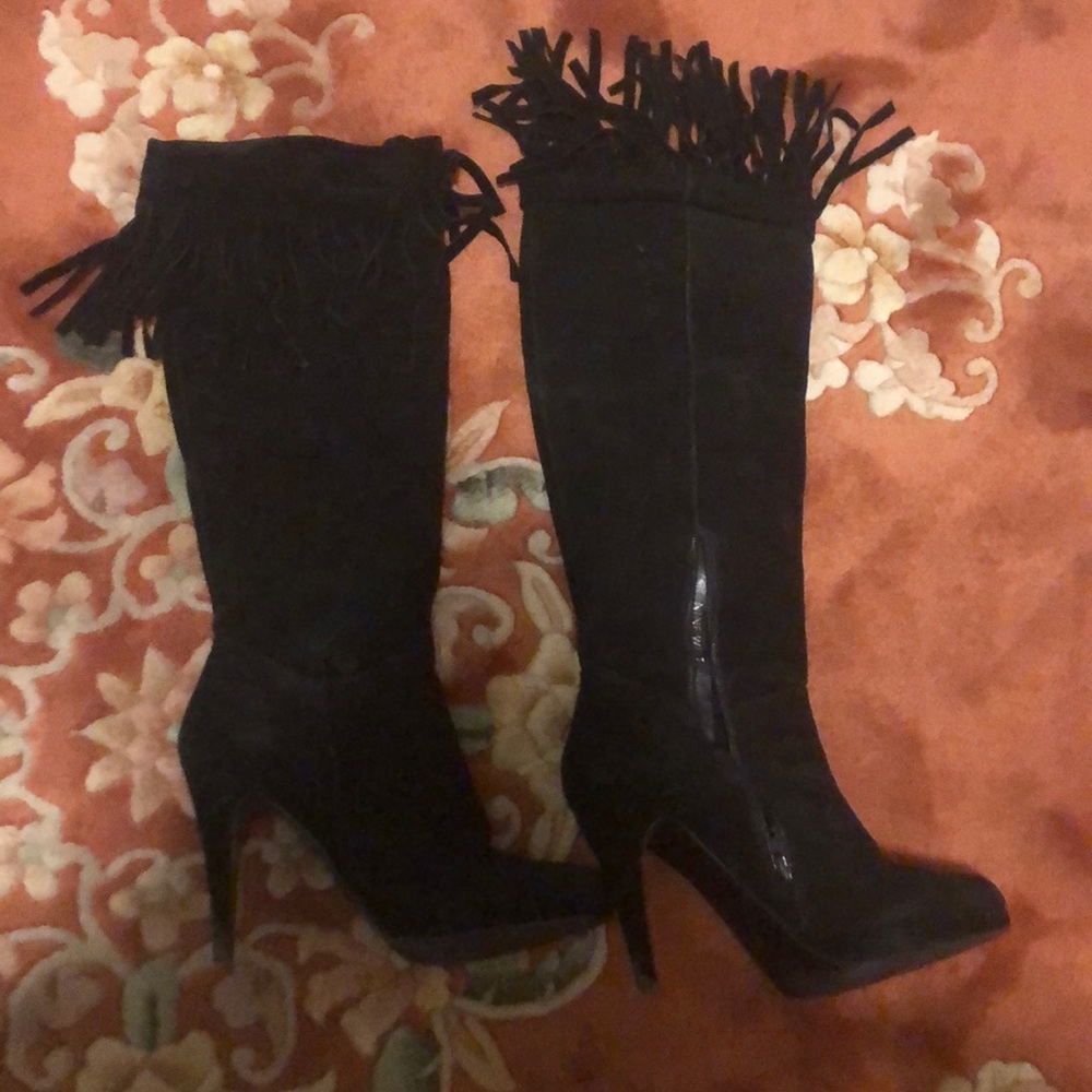 Nine West knee high high heel boots with fringe